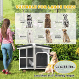 Cabin-Style Wooden Dog House for Large Dogs with Openable Roof & Giant Window, Dark Gray