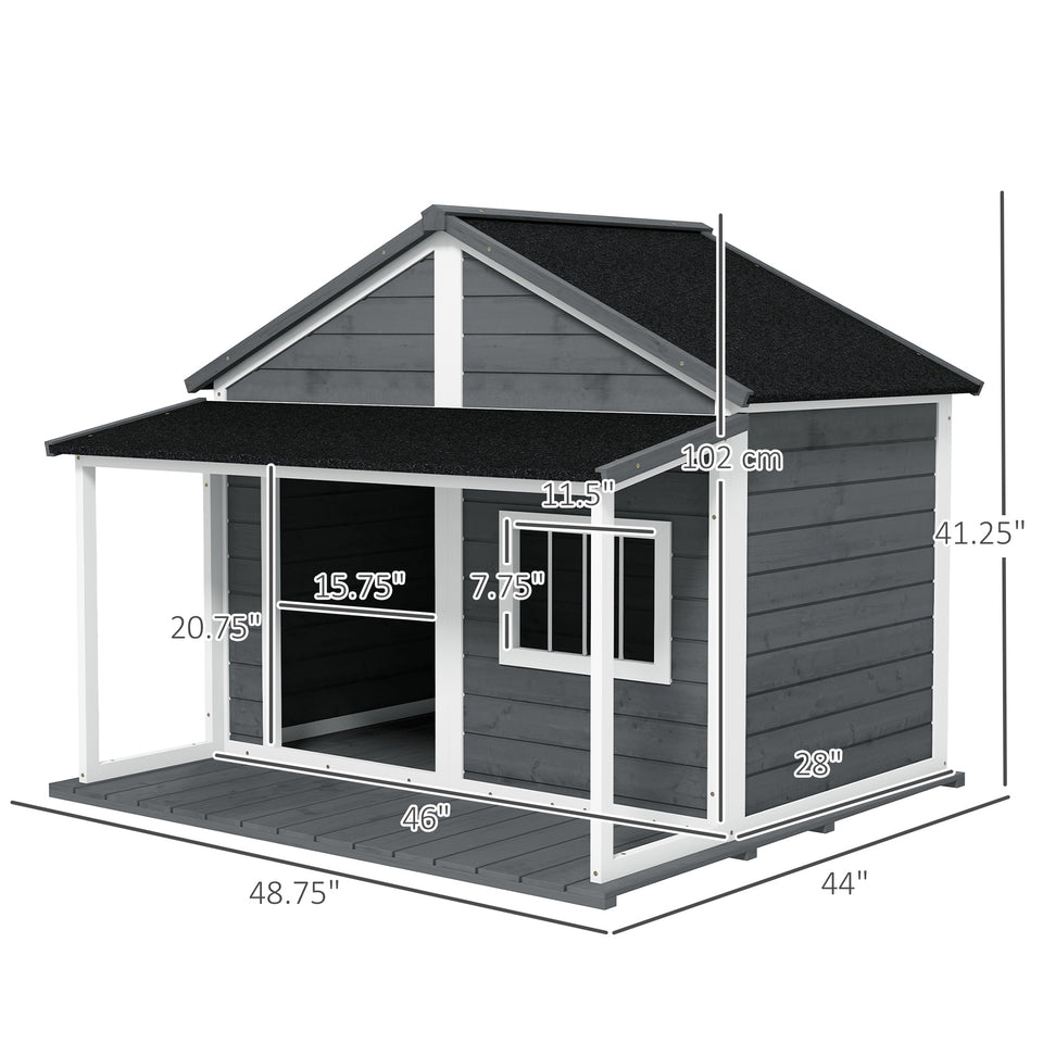 Outdoor Cabin Style Dog House, Medium Dogs, 53 lbs, Gray