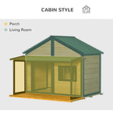 Outdoor Dog House Cabin Style, Wooden Raised Pet Kennel with Asphalt Roof, Front Door, Side Window, Porch for Medium and Large Dogs, Gray