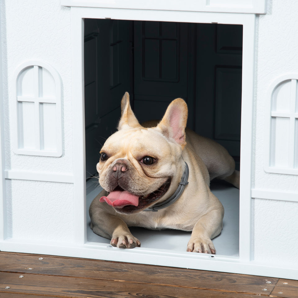 Plastic Dog House for Medium and Small Dogs, Water Resistant Puppy Shelter Indoor Outdoor with Door, Easy to Assemble, Blue