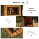 Outdoor Dog House Cabin Style, Wooden Raised Pet Kennel with Asphalt Roof, Front Door, Side Window, Porch for Medium and Large Dogs, Gray